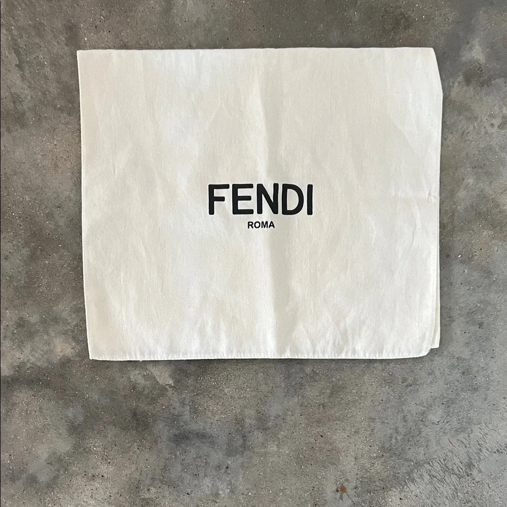 Authentic Fendi White Cotton Logo Dust Bag with Black Print
